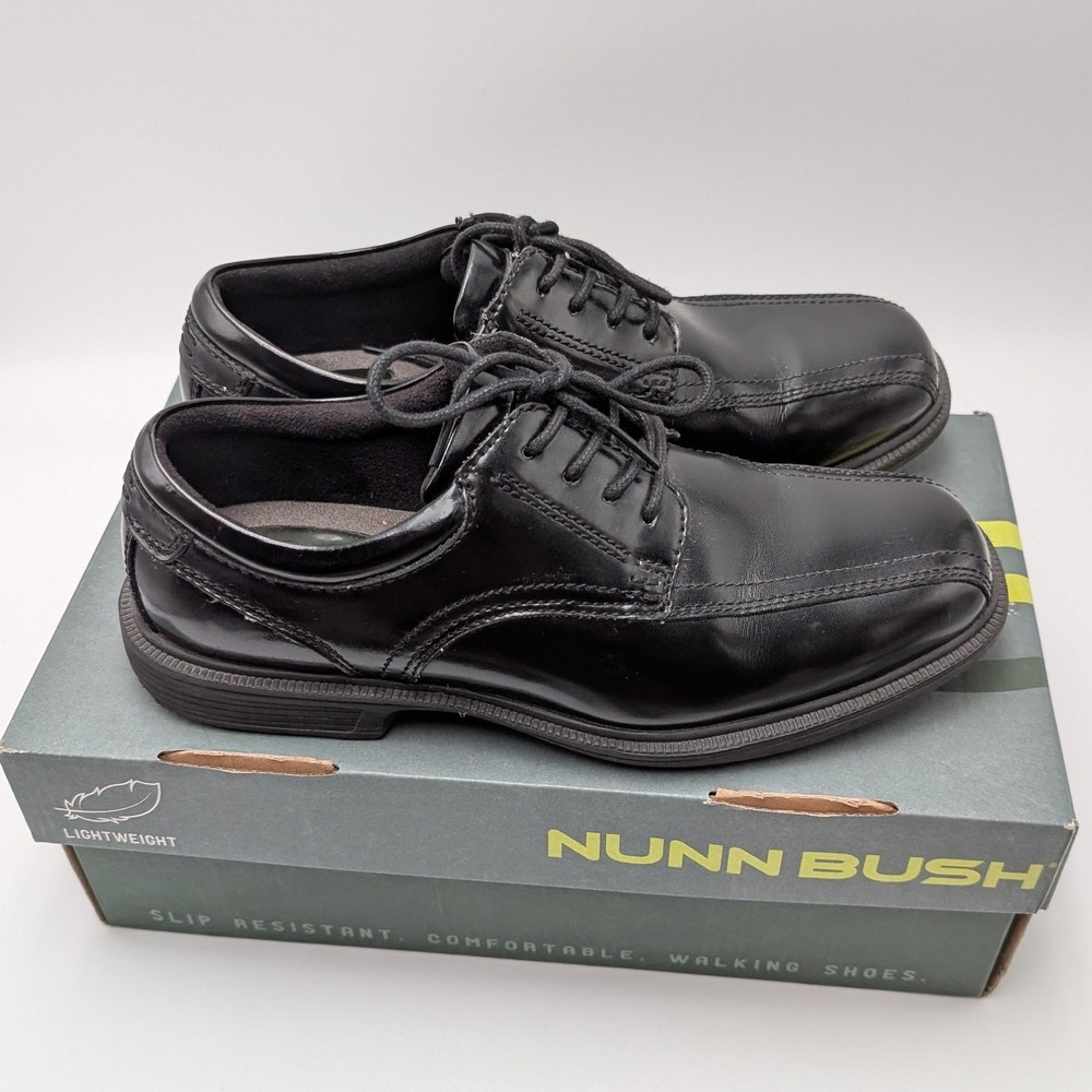 Nunn Bush Oxford Mens 8 Black Bartole ST Leather Bicycle Toe Comfort Gel Dress